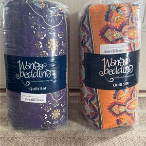 Wongs Bedding queen Purple and Orange Quilt Set